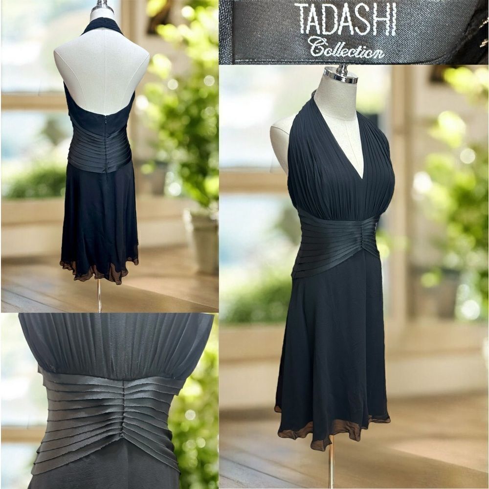 🔥 Vintage TADASHI SHOJI Collection 90s Silk Halter Cocktail Party Dress Size 10